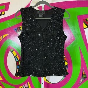 Laurence Kazar, Black Sequin Beaded Tank Top. Size Large. Excellent condition!